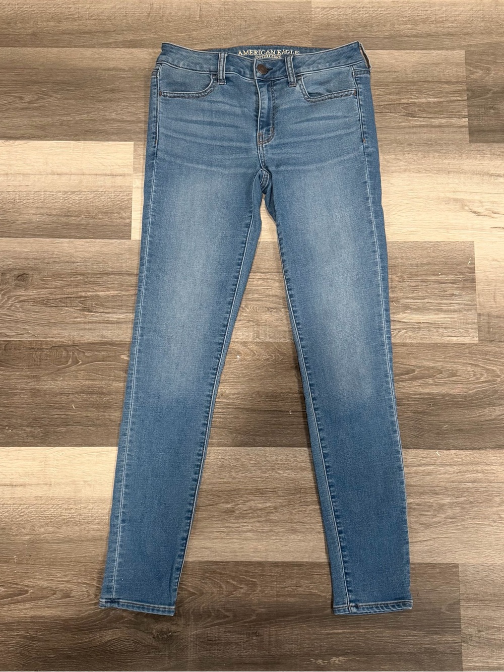 American Eagle Womens Mid Rise Jeggings Medium Wash Denim Stretch Size 8 Long